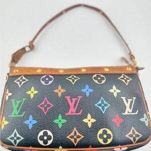 ✨Louis Vuitton Takashi Murakami Multicolor Pochette Accessories Black ✨